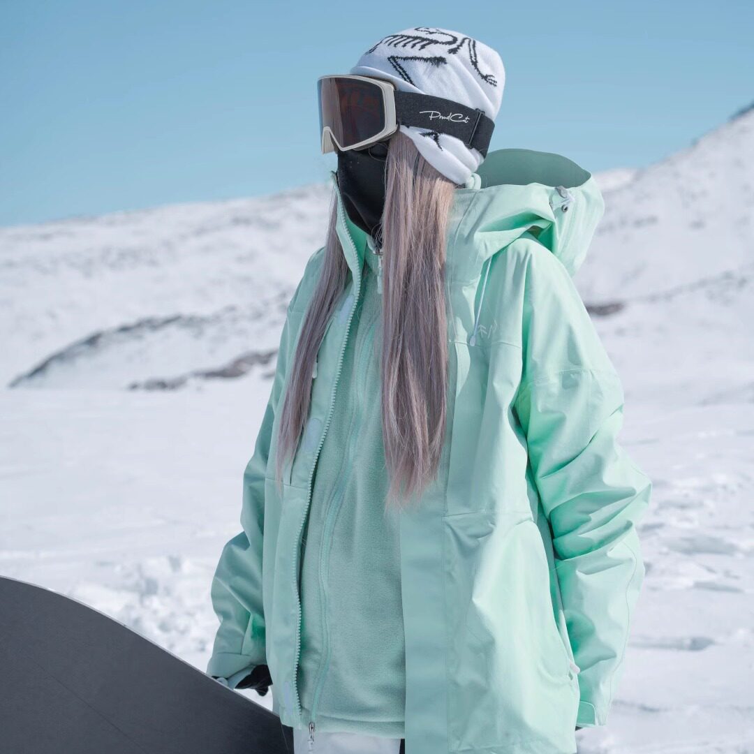雪否浅绿色滑雪服女3L防水防风滑雪外套男压胶滑雪三合一可拆卸