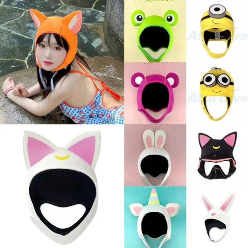 潜水帽卡通头套可爱浮潜帽专业防晒保暖男女潜水发带游泳露娜猫咪