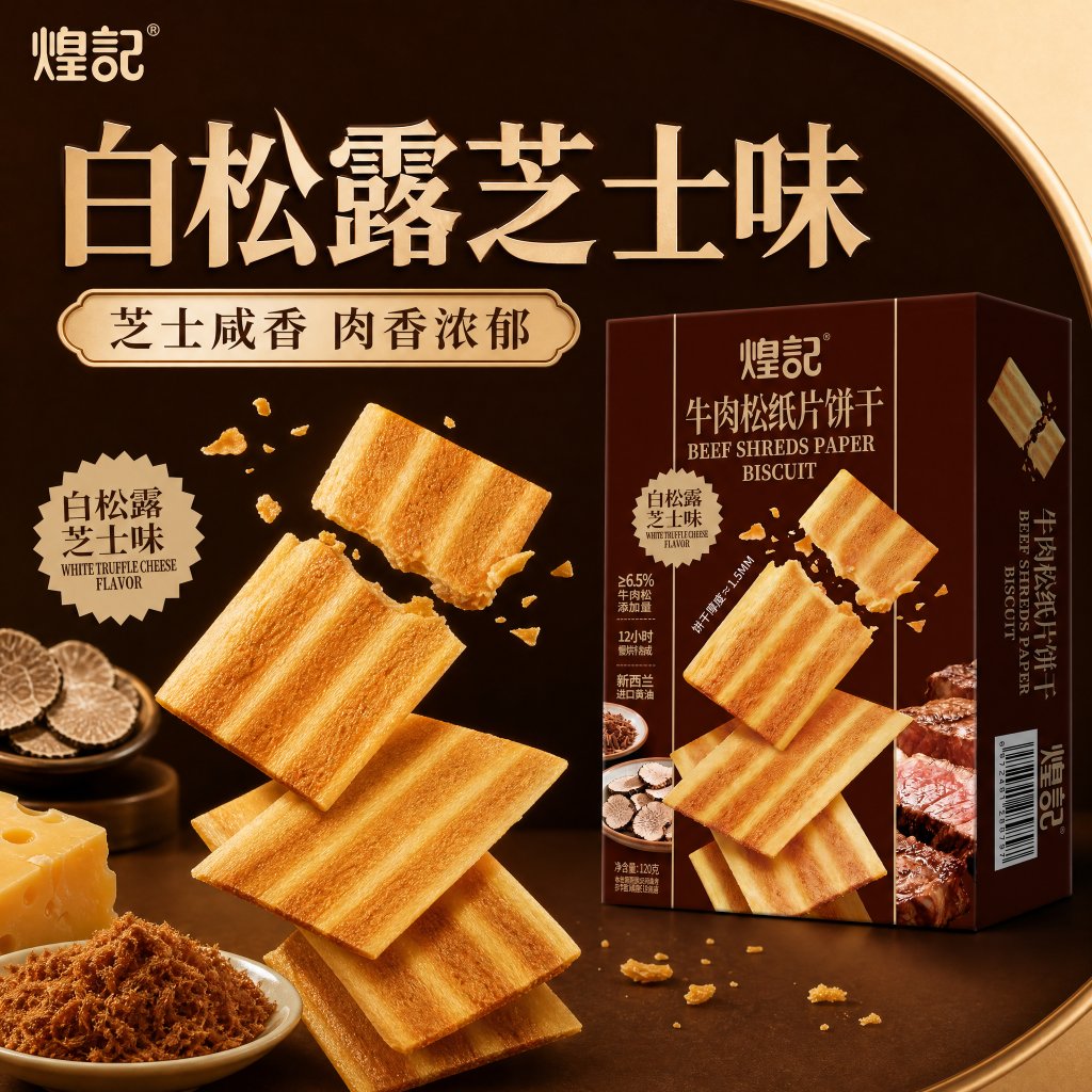 煌记白松露芝士味牛肉松纸片饼干120g轻薄酥脆早餐下午茶休闲零食