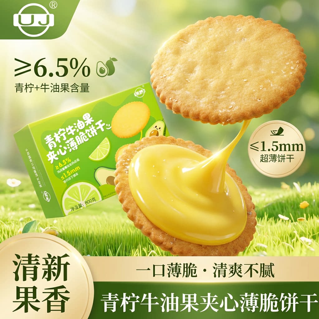M会员代购青柠牛油果夹心薄脆饼干办公室追剧网红零食独立装整盒
