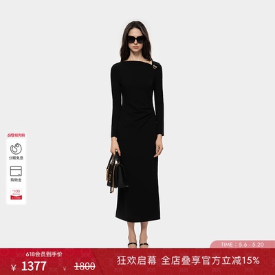 PINKO黑色抽褶优雅女神裙女士日常连衣裙PAF25370101