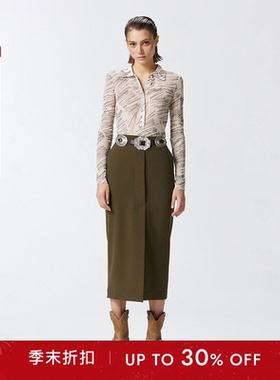 PINKO女士通勤简约复古修身口袋直筒中长款半身裙104190A18E