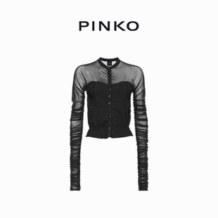 PINKO女士透视抽褶针织开衫 102815A1KX