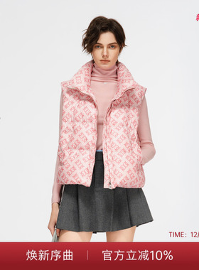 PINKO【90鹅绒】女士轻便印花立领马甲拉链羽绒背心PAF25342817