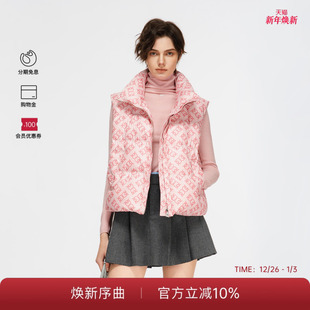 PINKO 女士轻便印花立领马甲拉链羽绒背心PAF25342817 90鹅绒