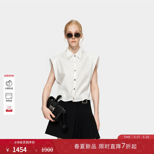 PINKO女士2026年夏季新款本白无袖造型感衬衫上衣PAF26122309