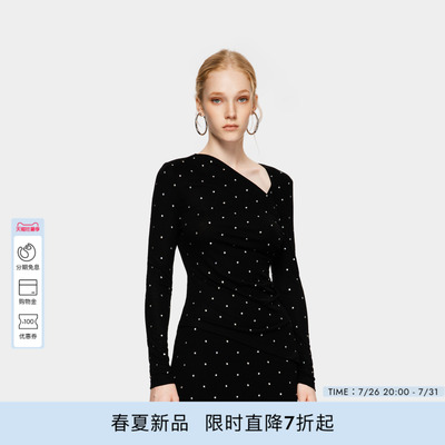 PINKO女士2026年秋季新款烫钻解构领黑色长袖上衣PAF26125202