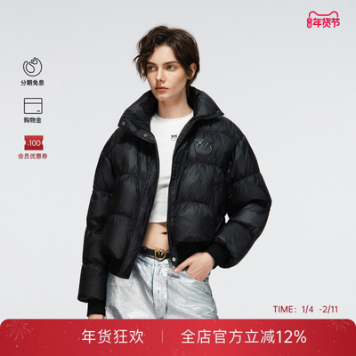 PINKO【90鹅绒】女士黑色短款立领日常通勤休闲羽绒服PAF25342811