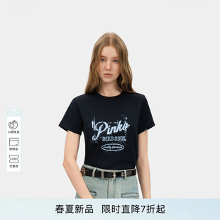 PINKO女士2026年夏季新款通勤复古做旧印花 T 恤短袖AF26121801
