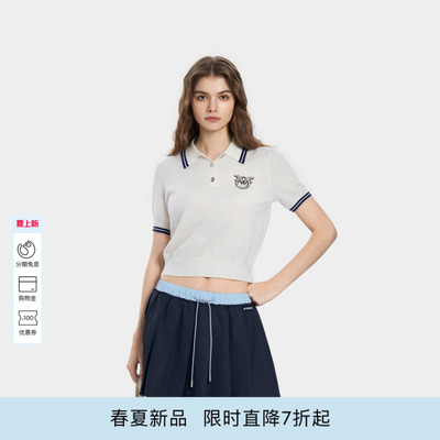 PINKO女士2026年夏季新款撞色条纹边Polo领针织短袖PEAF26123867