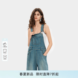 PINKO女士2026年夏季新款休闲洗水牛仔背带裤工装裤PAF26135812