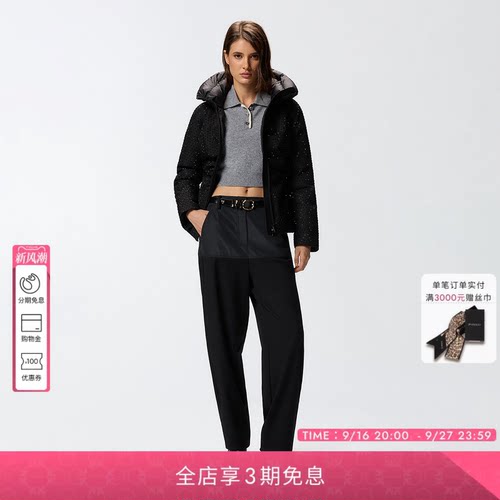 PINKO女士全水钻短款外套保暖时尚通勤黑色棉服106014A2ZF