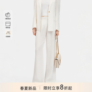 通勤长裤 白亚麻混纺直筒西裤 PAF26183306 新款 PINKO女士2026年春季