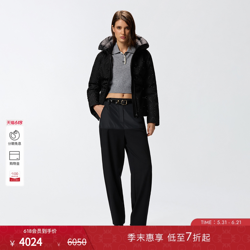 PINKO女士全水钻短款外套保暖时尚通勤黑色棉服106014A2ZF