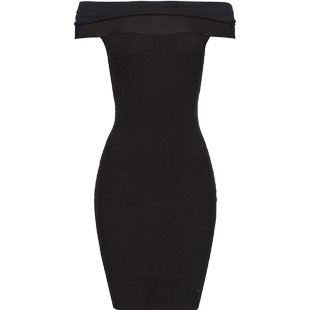 PINKO女士一字肩连衣裙收腰气质通勤款小众设计感102797A170