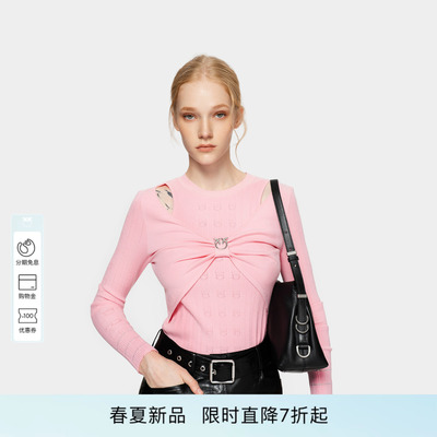 PINKO女士2026年春季新款立体蝴蝶结镂空毛针织衫PAF26123853