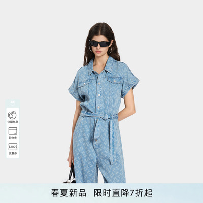 PINKO女士2026年夏季新款酷飒老花西部牛仔连体裤PAF26135833