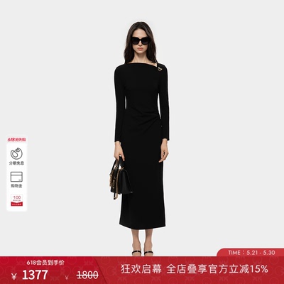 PINKO黑色抽褶优雅女神裙女士日常连衣裙PAF25370101