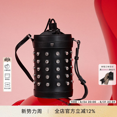 PINKO女士通勤气质水钻小号皮革水桶包单肩包手提包105911A2XQ
