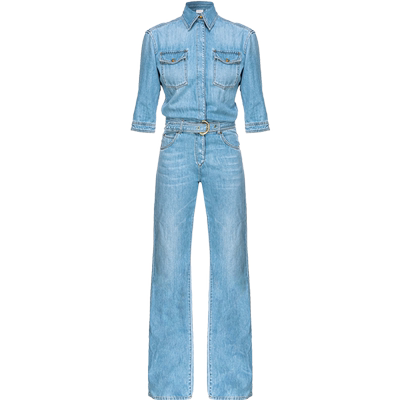 PINKO女士通勤休闲七分袖衬衫领牛仔衬衫连体裤102893A1JN