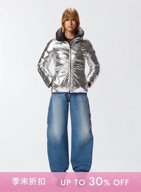 PINKO女士镜面亮面保暖加厚通勤银色连帽外套106019A2ZD