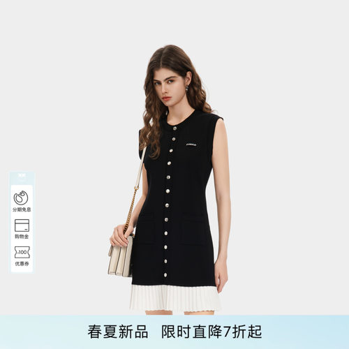 PINKO女士2026年夏季新款无袖针织排扣小香风连衣裙PEAF26123869