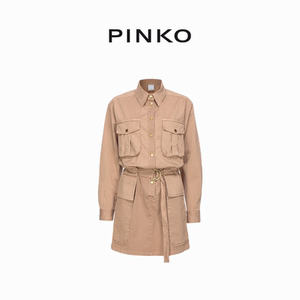 PINKO女士通勤怀旧复古工装风收腰长款衬衫式连衣裙102997A1NF