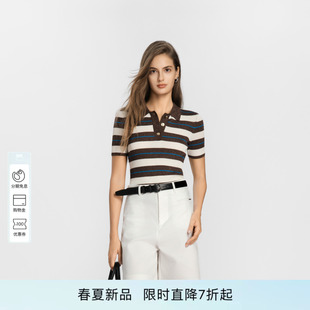 PINKO女士2026年秋季新款复古撞色条纹polo针织短袖PEAF26323805