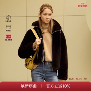 PINKO女士毛皮效果束腰夹克保暖日常休闲外套106013A1ZM