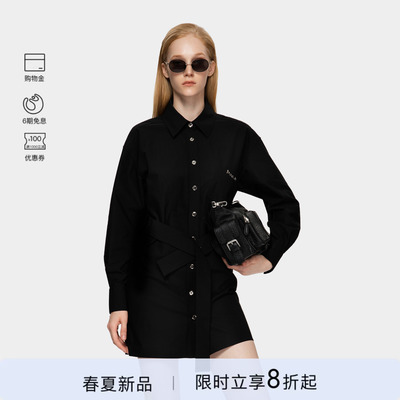 PINKO女士2026春季新款金属纽扣衬衫式中长连衣裙PAF26170206