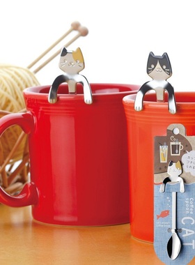 日本进口elfin创意搅拌勺咖啡匙甜品小调羹不锈钢可挂杯沿咖啡勺