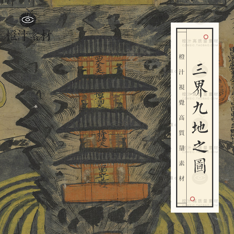 敦煌壁画三界九地之图彩绘装饰画设计素材/源文件