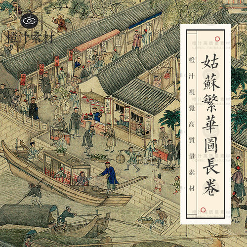 姑苏繁华图清代古代城池街道贸易市井人物绘画国画电子版图片素材 - 封面