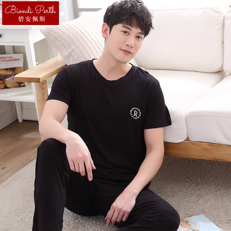 碧安佩斯莫代尔睡衣男士夏季短袖长裤薄款竹纤维家居服男夏天大码
