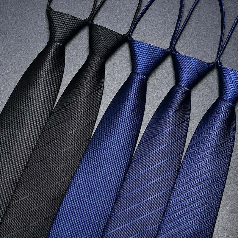 衬衫领带男正装黑色拉链式条纹结婚新郎一拉得懒人免打结潮0604r