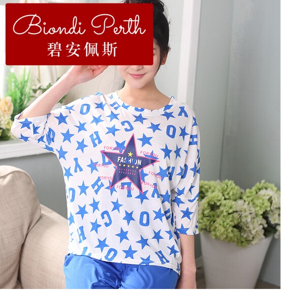 碧安佩斯中睡衣女家居家居服套装七分袖袖睡衣竹纤维家居服专柜