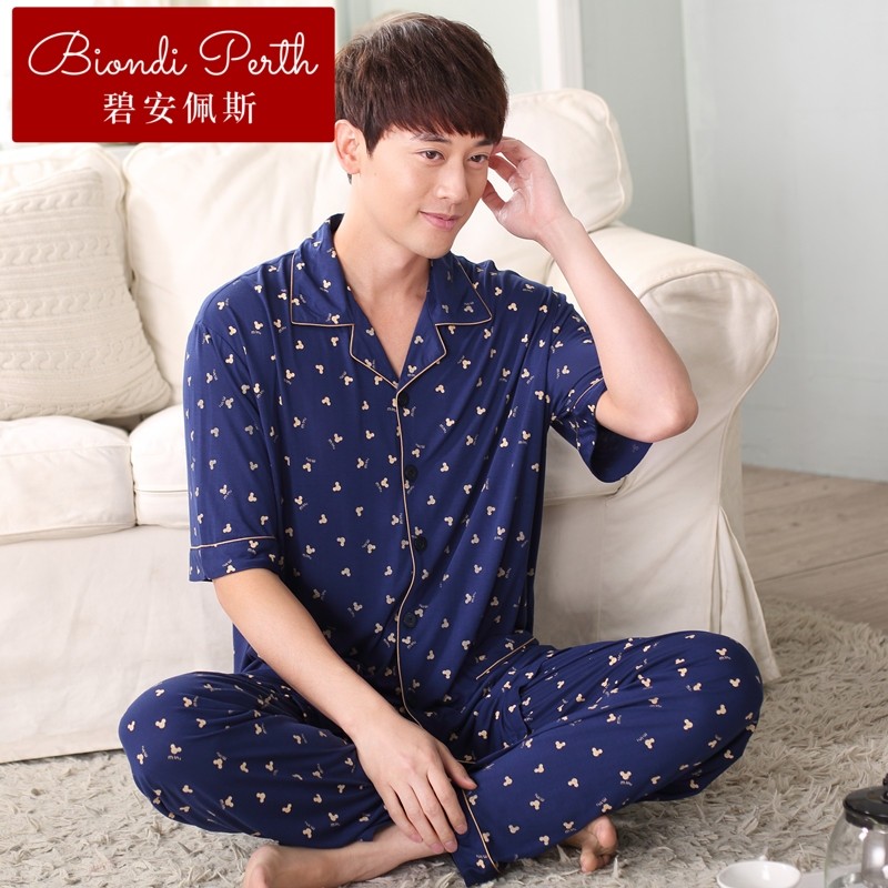 碧安佩斯男居服套装睡衣套装裤短袖长裤睡衣竹纤维家专柜品牌