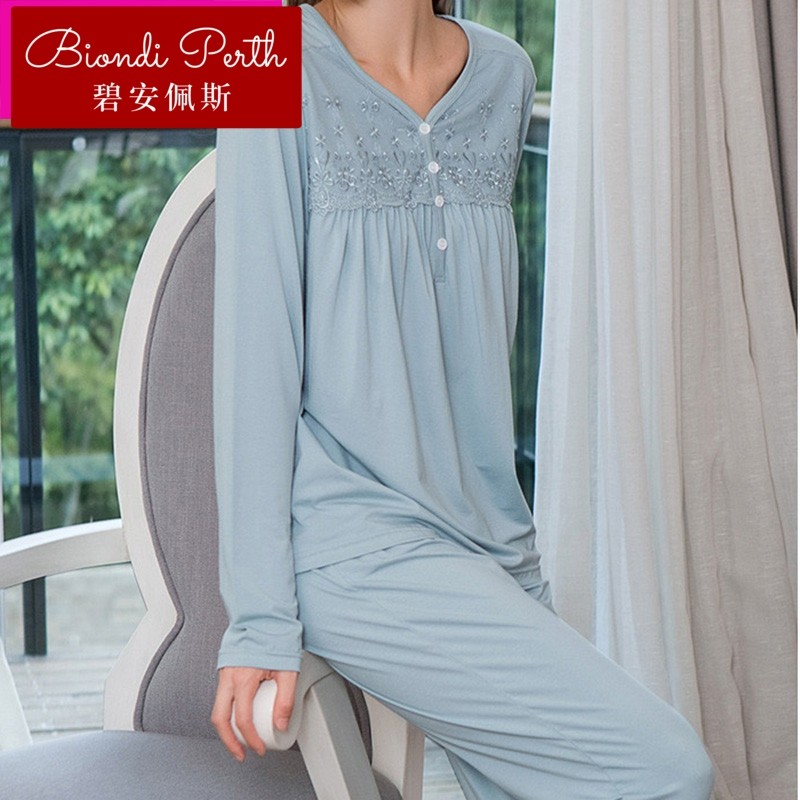 碧安佩斯2018春季新款竹纤维女士睡衣蕾丝女款居家服套装