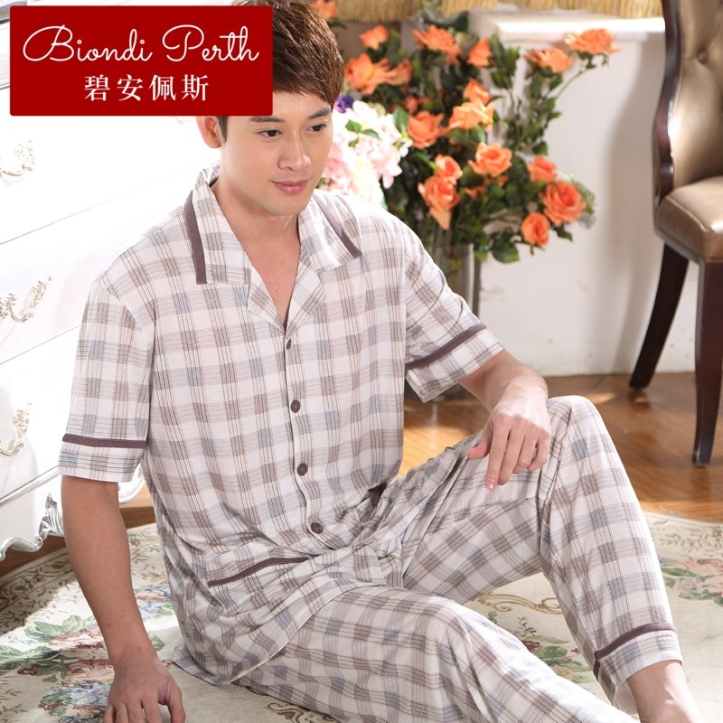 碧安佩斯士柜男大居服短袖竹纤维套装睡衣睡衣品牌家套装专柜