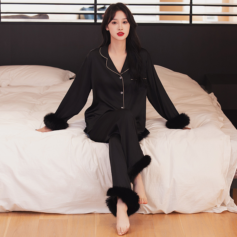 女士睡衣薄款冰丝高档可外穿黑色