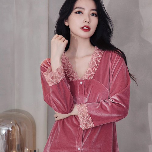 网红秋季v领蕾丝花边外穿家居服