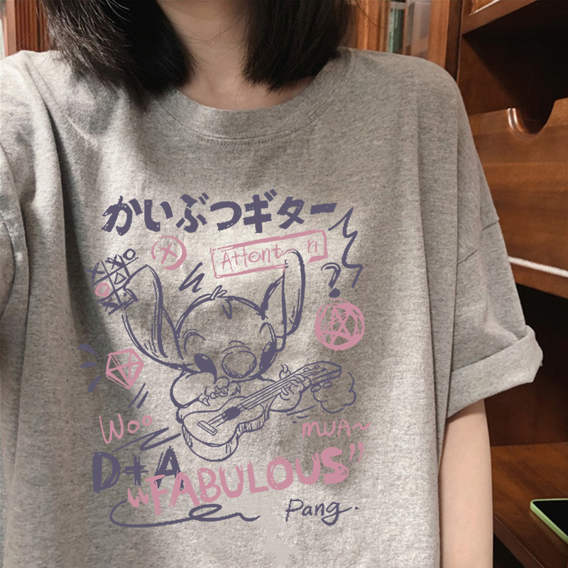 日系复古灰色纯棉短袖T恤女夏季