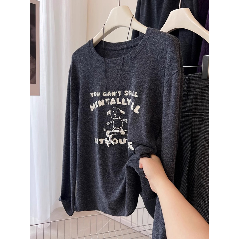 宽松休闲内搭磨毛长袖T恤女冬