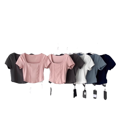 纯欲风辣妹方领短袖t恤女设计感