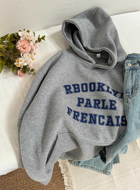 美式复古字母印花连帽卫衣女秋季2024新款宽松bf慵懒长袖薄款外套