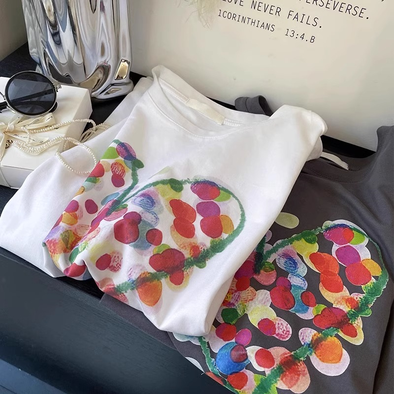 爱心正肩t恤女夏季夏设计感小众