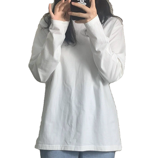 ins超火纯棉T恤女春秋内搭纯色长袖打底衫韩版潮学生外穿宽松上衣