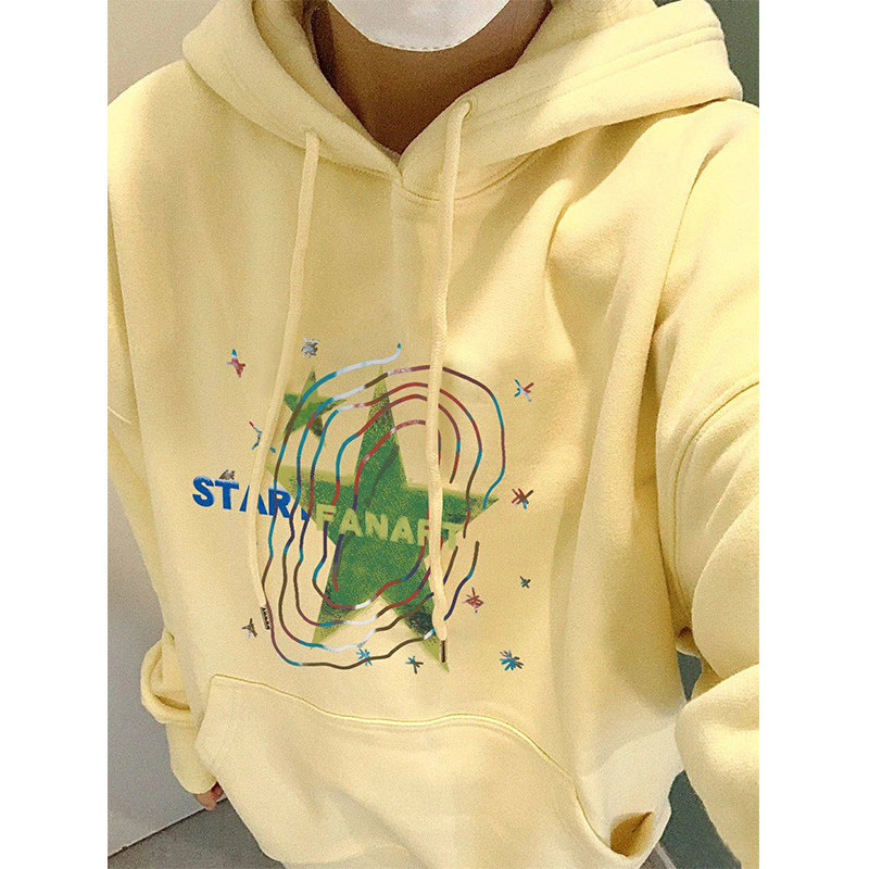 美式复古柠檬黄卫衣女春秋oversize连帽薄外套潮牌hiphop宽松上衣