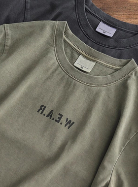 速发美式做旧军绿色T恤2022款字母印花c上港h半袖风衣