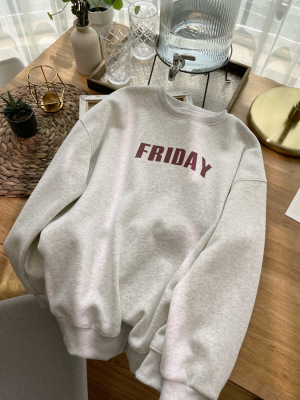 圆领无帽baby一体银狐绒卫衣女